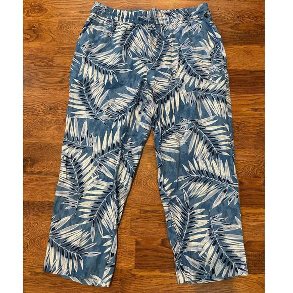 Jones New York Palm Print Linen Blend Cropped Pants – Blue | Women’s Sz L NWOT - Picture 1 of 9